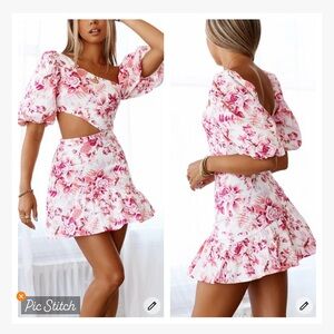 Hello Molly Sweetest Kind Pink Floral Cut Out Mini Dress